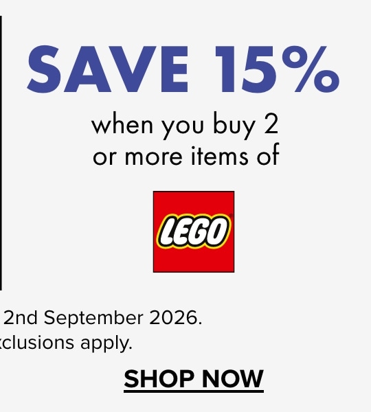 Save 15% when you buy 2 or more items of Lego