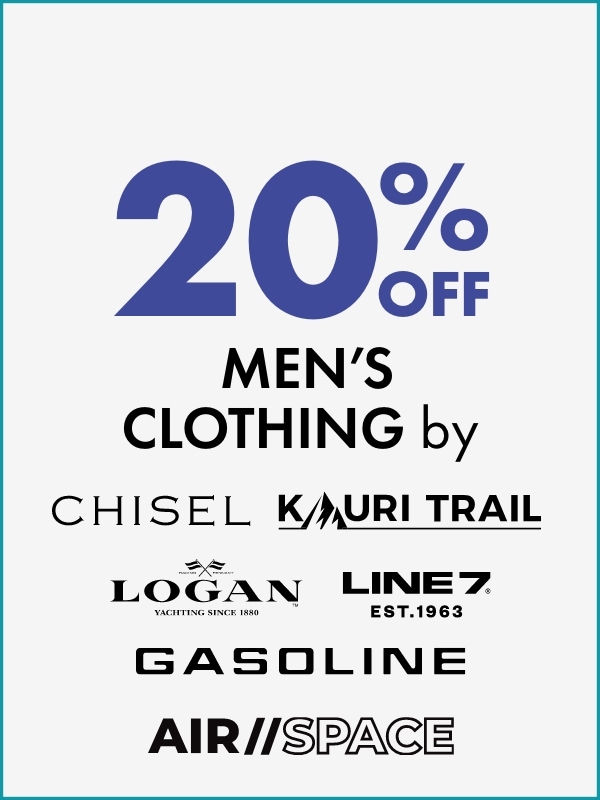 20% OFF Men's Clothing by Chisel, Kauri Trail, Logan, Line 7, Gasoline & Air Space