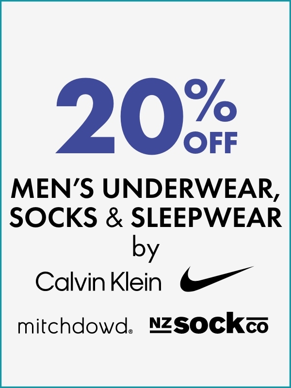 20% OFF Men's Underwear, Socks & Sleepwear by Calvin Klein, Nike, Mitchdowd & NZ Socks