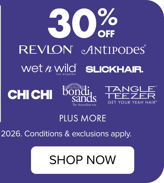 30% OFF Revlon, Antipodes, Trilogy, Wet n Wild, Slickhair, Garnier AND MORE