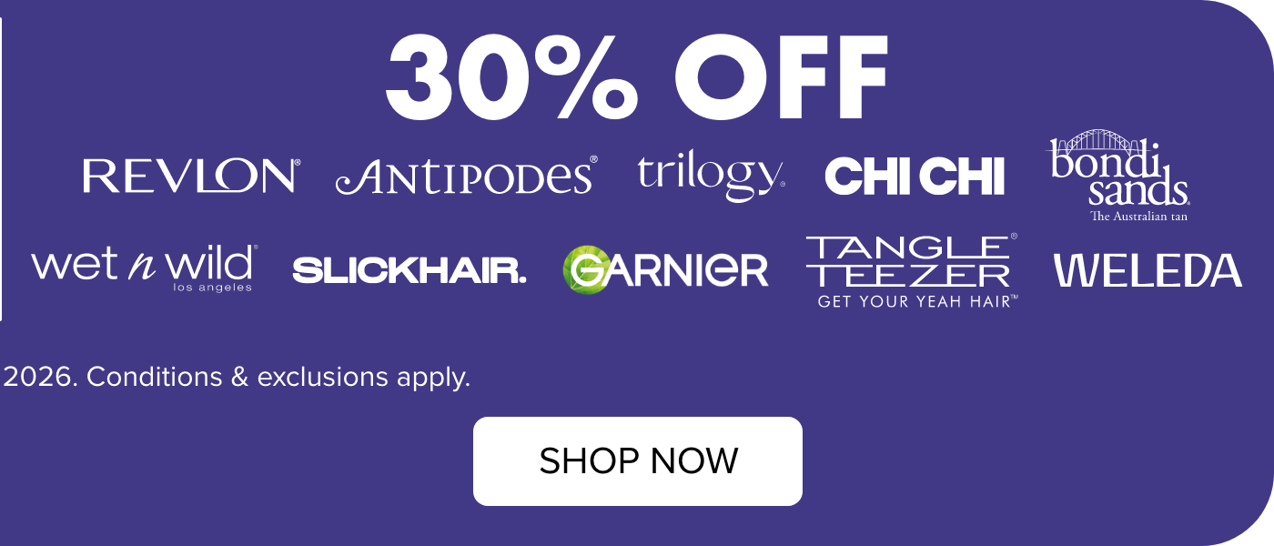 30% OFF Revlon, Antipodes, Trilogy, Wet n Wild, Slickhair, Garnier AND MORE