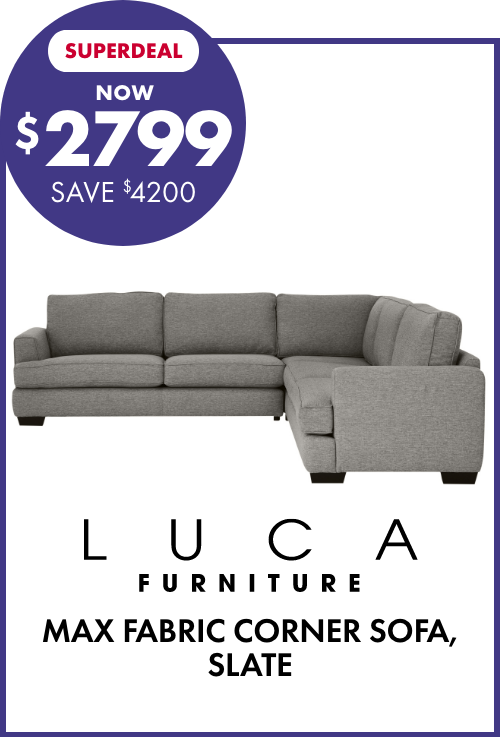 SUPERDEAL NOW $2799 SAVE $4200 LUCA Furniture Max Fabric Corner Sofa, Slate