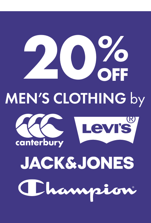 20% OFF Men's Clothing by Levis, Jack & Jones, CCC & Champion
