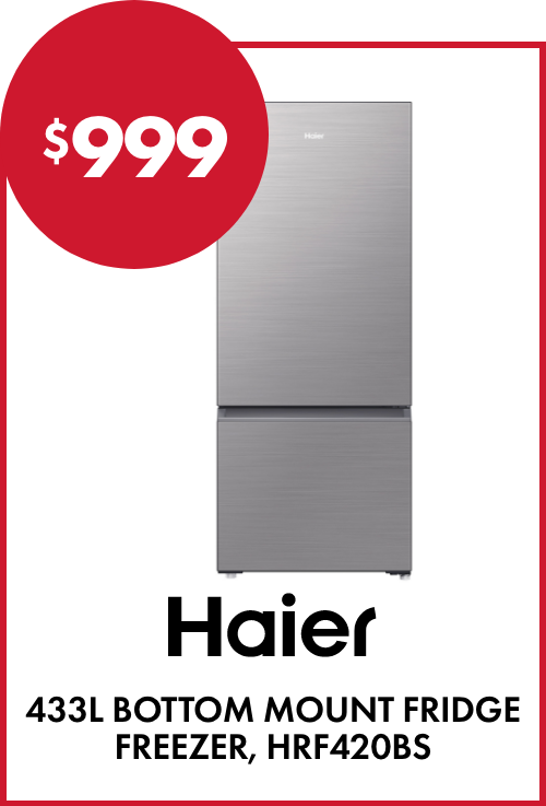 Haier 433L Bottom Mount Fridge Freezer, HRF420BS
