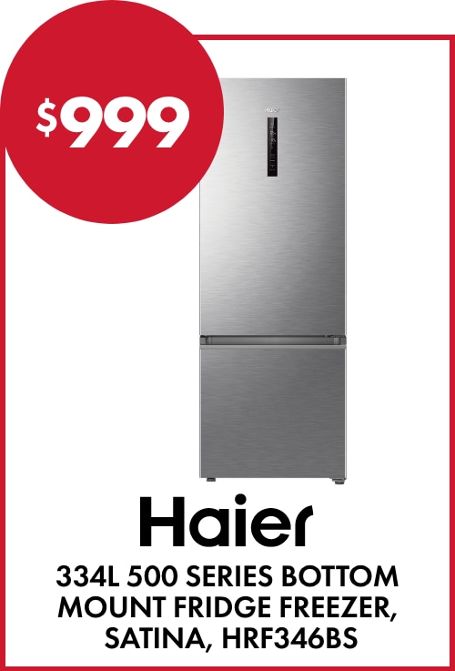 Haier 334L 500 Series Bottom Mount Fridge Freezer, Satina, HRF346BS