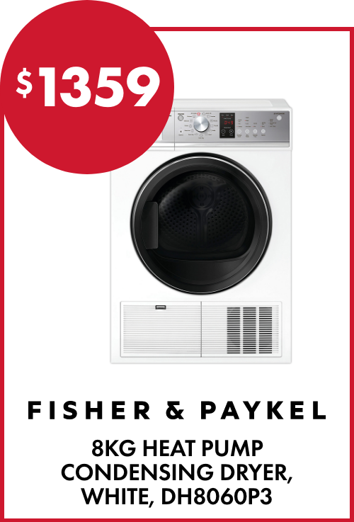 Fisher & Paykel 8kg Heat Pump Condensing Dryer, White, DH8060P3