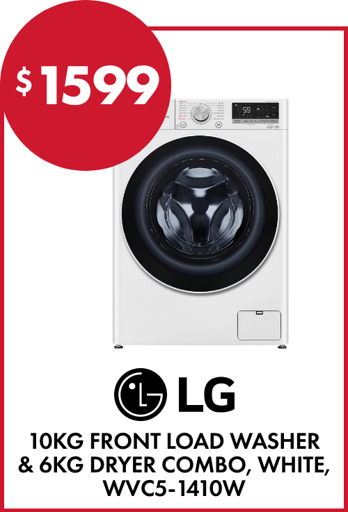 LG 10kg Front Load Washer & 6kg Dryer Combo, White, WVC5-1410W