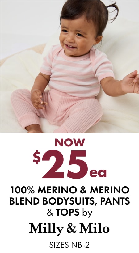 NOW $25ea 100% Merino & Merino Blend Bodysuits, Pants & Tops by Milly Milo