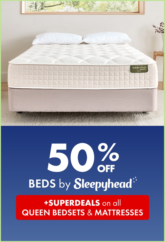 50% OFF Beds by Sleepyhead + SUPERDEALS on all Queen Bedsets & Mattresses