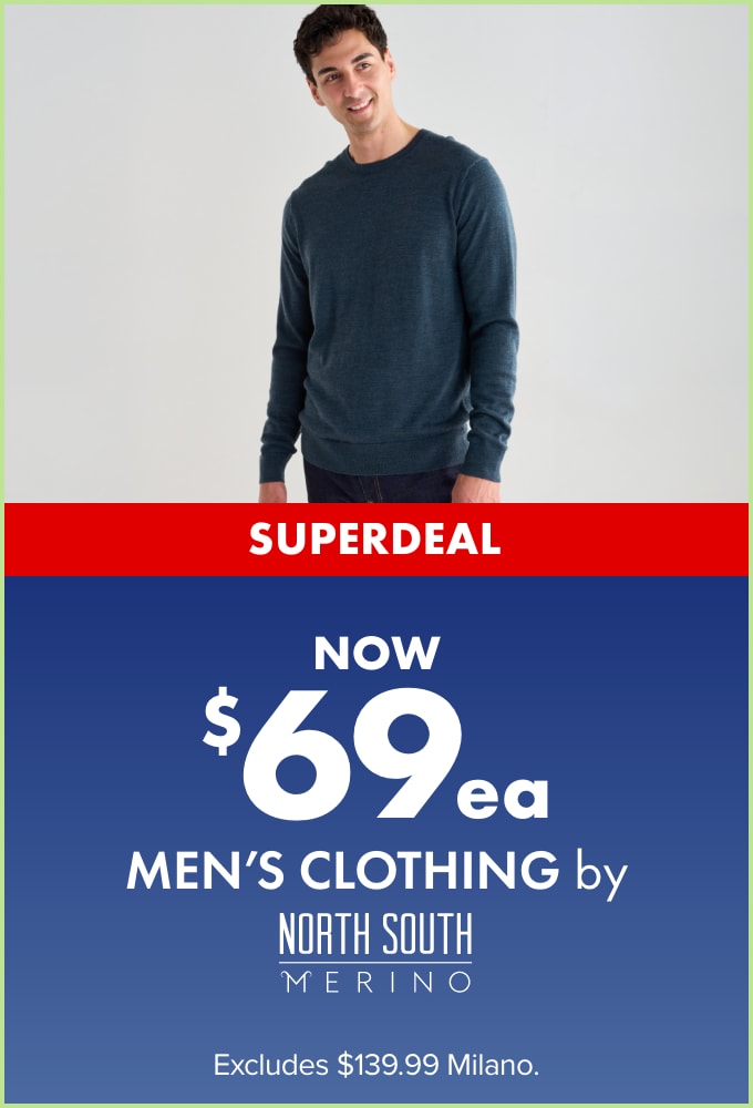 SUPERDEAL NOW $69ea Men's Clothing by North South Merino