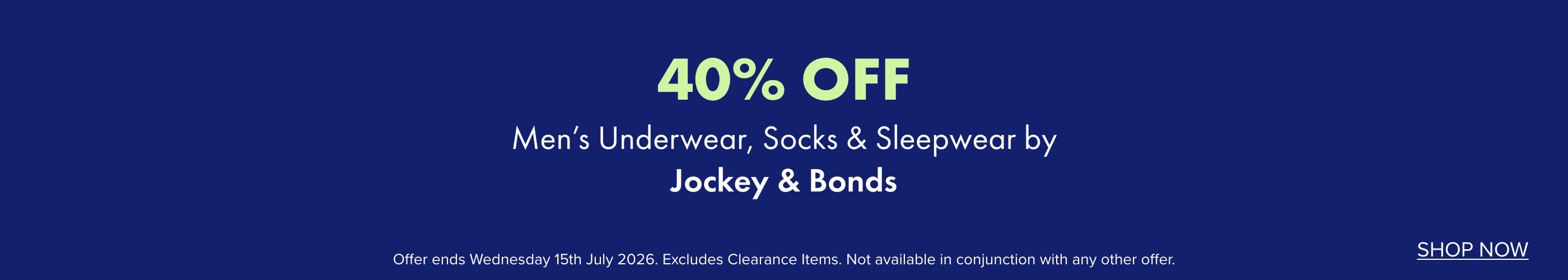 40% OFF Men's Underwear, Socks & Sleepwear by Jockey & Bonds