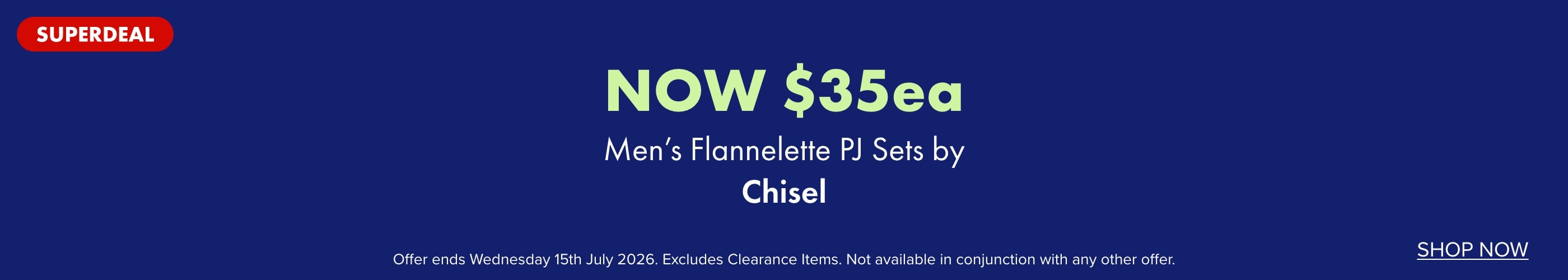 SUPERDEAL NOW $35ea Men's Flannelette PJ Sets by Chisel