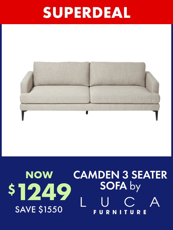 NOW $1249 Camden 3 Seater Sofa by Luca Furniture