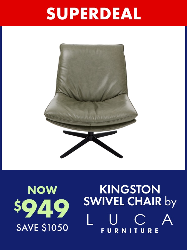 NOW $949 Kingston Swivel Chair by Luca Furniture