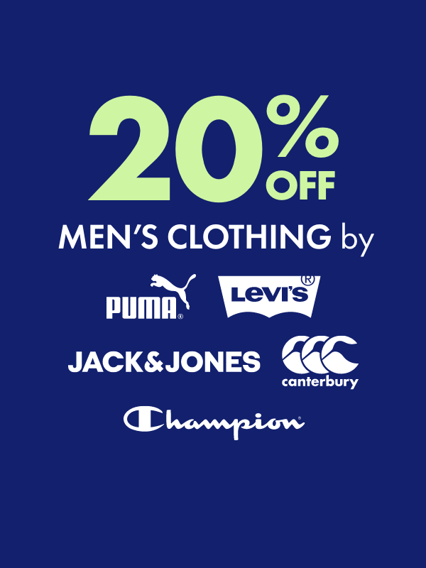 20% OFF Men's Clothing by Puma, Levis, Jack & Jones, CCC & Champion