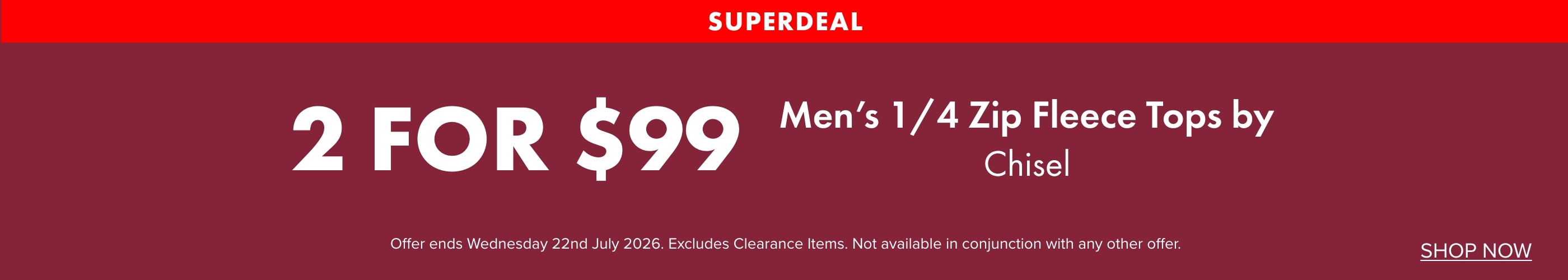 SUPERDEAL 2 FOR $99 Men's 1/4 Zip Fleece Tops by Chisel