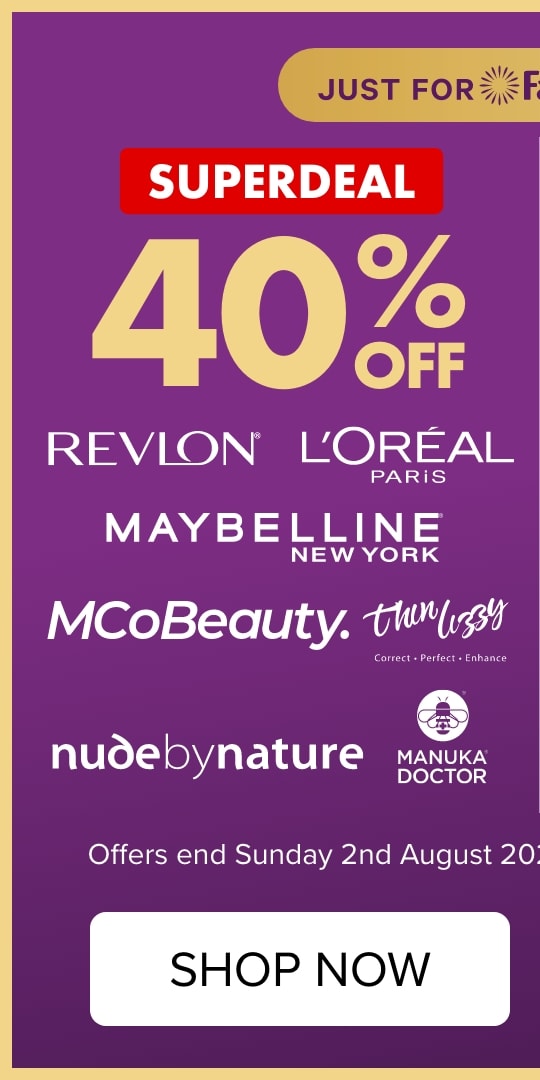 SUPERDEAL 40% off Revlon, L'Oréal Paris, Maybelline NY, Thin Lizzy, Nude by Nature, MCoBeauty & Manuka Doctor