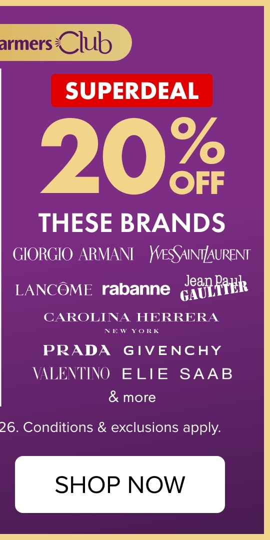 SUPERDEAL 20% off Fragrances by Giorgio Armani, YSL, Lancome, Rabanne, Jean Paul, Carolina Herrera, Prada, Givenchy, Valentino, Elie Saab, Issey Miyake, Victor & Rolf, Calvin Klein & more