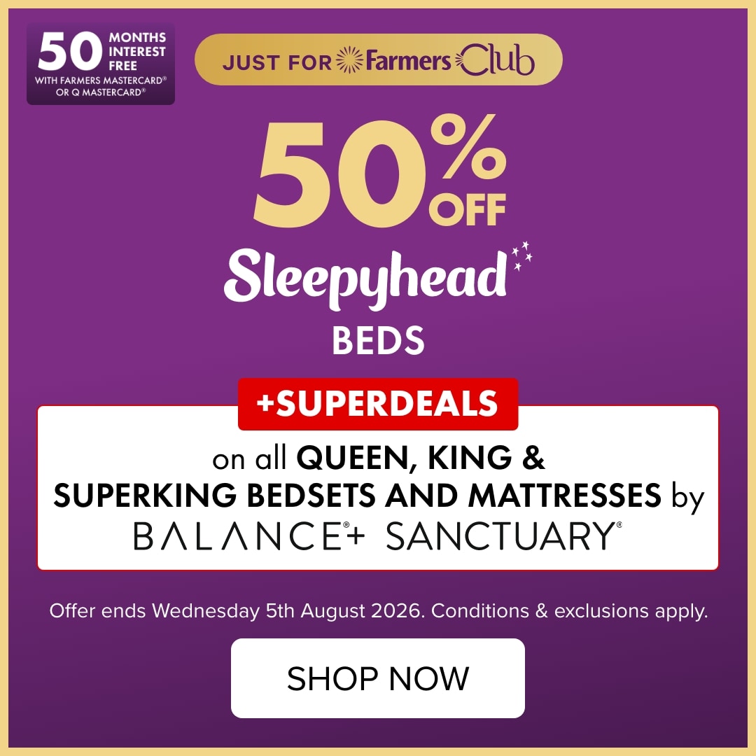 50MIFC Banner 50% off Sleepyhead Beds PLUS SUPERDEALS on all Queen, King & Superking Bedsets and Mattresses by Balance+ and Sanctuary