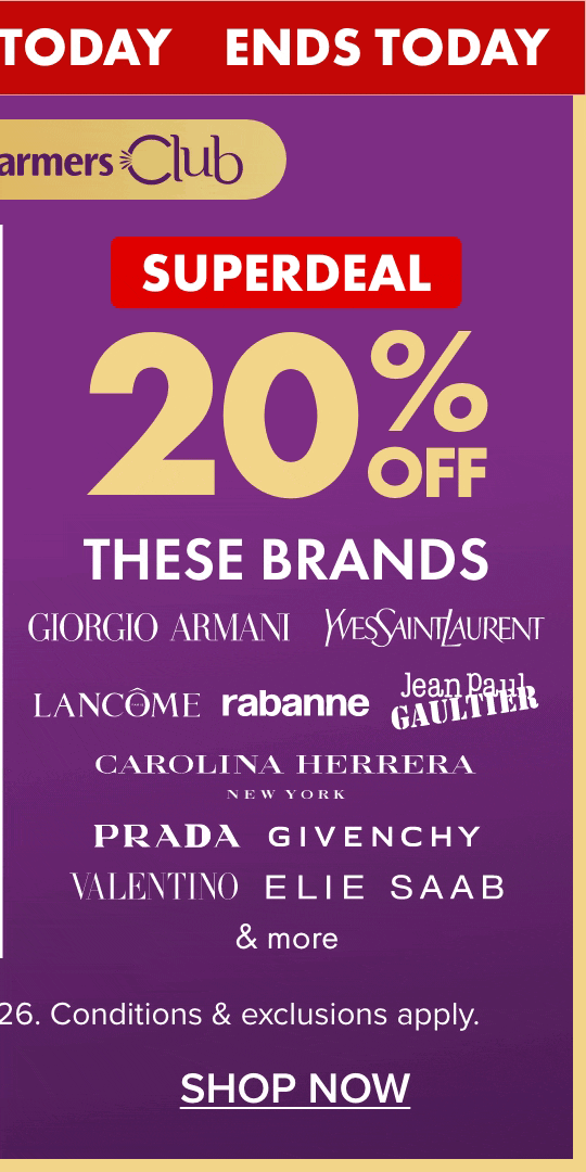 SUPERDEAL 20% off Fragrances by Giorgio Armani, YSL, Lancome, Rabanne, Jean Paul, Carolina Herrera, Prada, Givenchy, Valentino, Elie Saab, Issey Miyake, Victor & Rolf, Calvin Klein & more