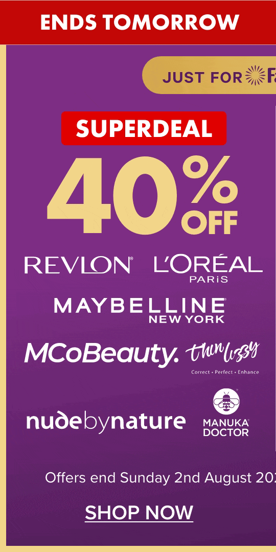SUPERDEAL 40% off Revlon, L'Oréal Paris, Maybelline NY, Thin Lizzy, Nude by Nature, MCoBeauty & Manuka Doctor