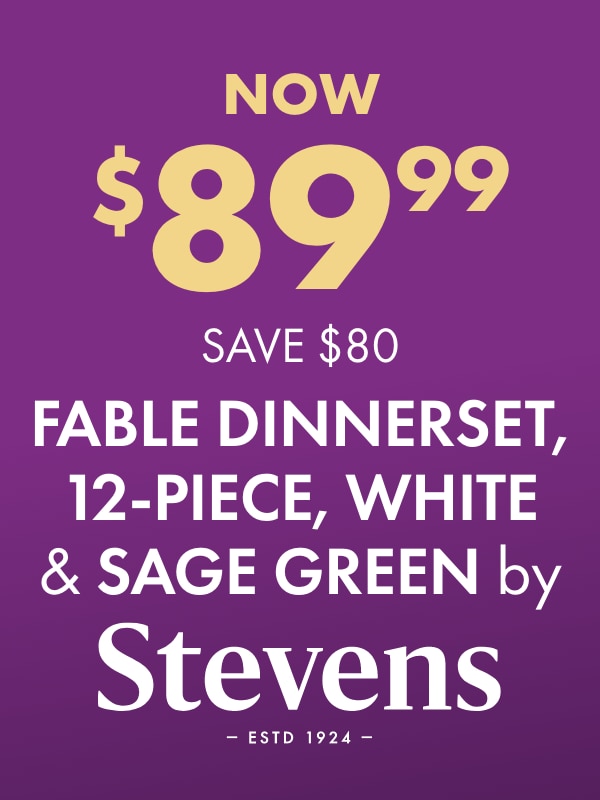 NOW $89.99 SAVE $80 Fable Dinnerset, 12-Piece, White & Sage Green by Stevens