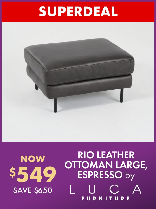 SUPERDEAL NOW $549 SAVE $650 Rio Leather Ottoman Large, Espresso by LUCA Furniture
