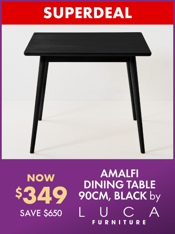SUPERDEAL NOW $349 SAVE $650 Amalfi Dining Table 90cm, Black by LUCA Furniture