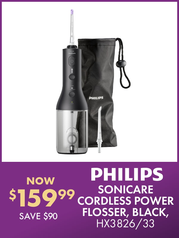 NOW $159.99 SAVE $90 Philips Sonicare Cordless Power Flosser, Black, HX3826/33