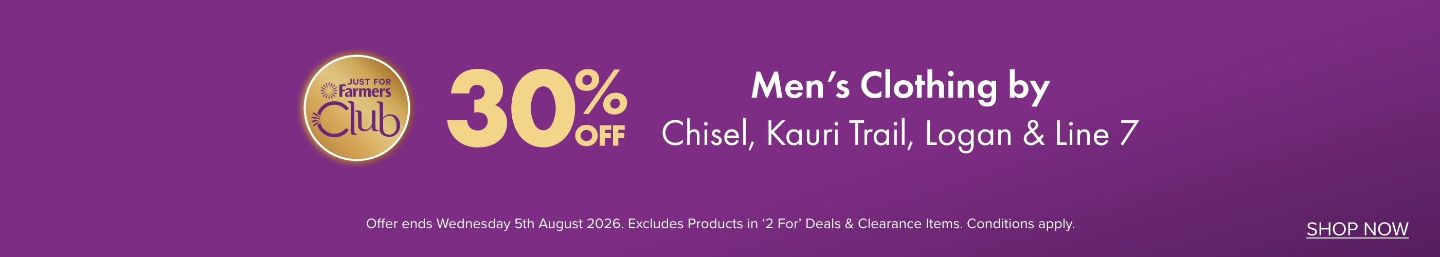 30% OFF Men's Clothing by Chisel, Kauri Trail, Tarnish, Logan & Line 7
