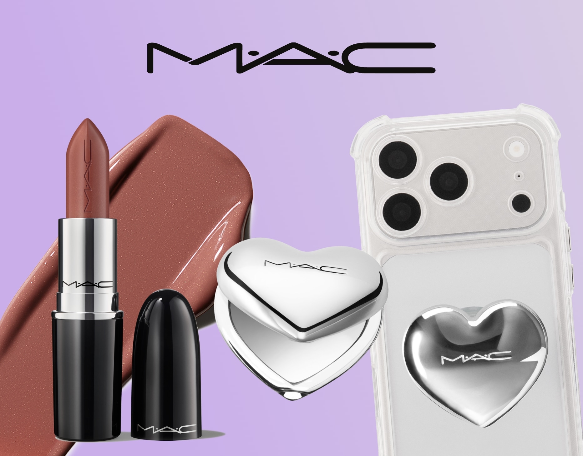 Free MAC Lustreglass Lipstick in Alone Time and Phone Mirror when purchasing two or more MAC lip products