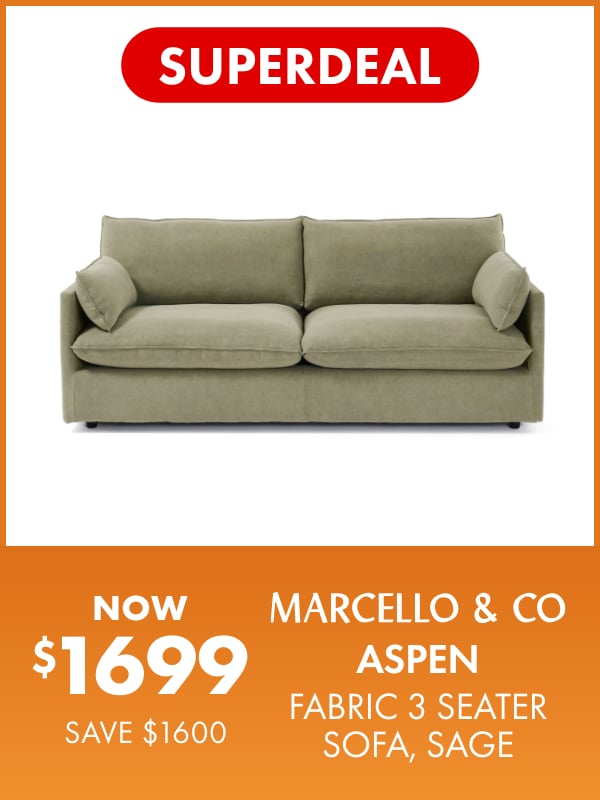 SUPERDEAL NOW $1699 SAVE $1600 Marcello&Co Aspen Fabric 3 Seater Sofa, Sage V2