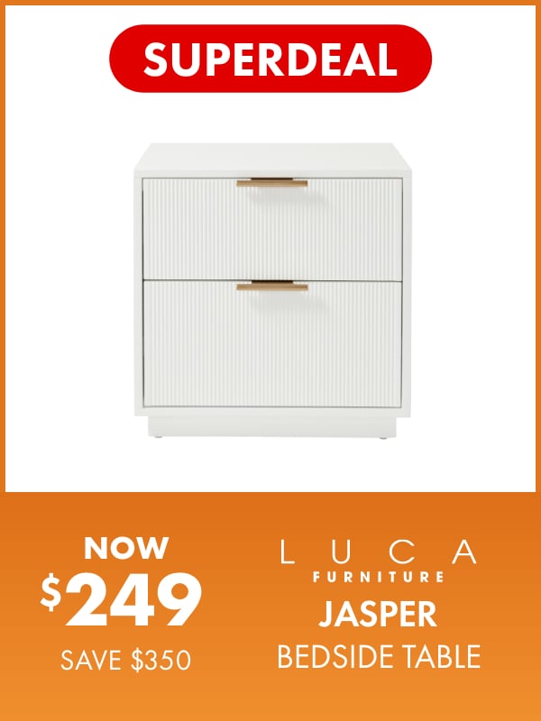 SUPERDEAL NOW $249 SAVE $350 LUCA Furniture Jasper Bedside Table