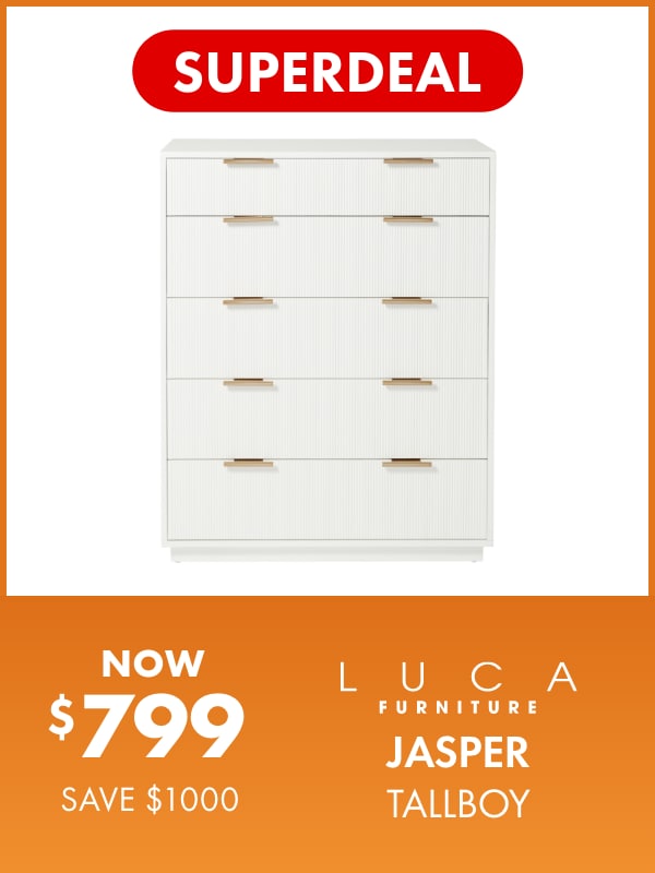 SUPERDEAL NOW $799 SAVE $1000 LUCA Furniture Jasper Tallboy