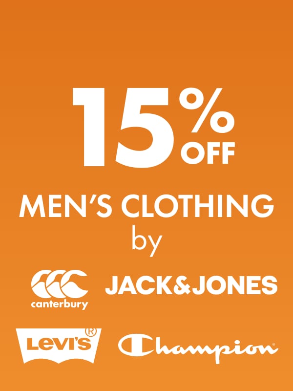15% OFF Men's Clothing by CCC, Jack & Jones, Levis & Champion