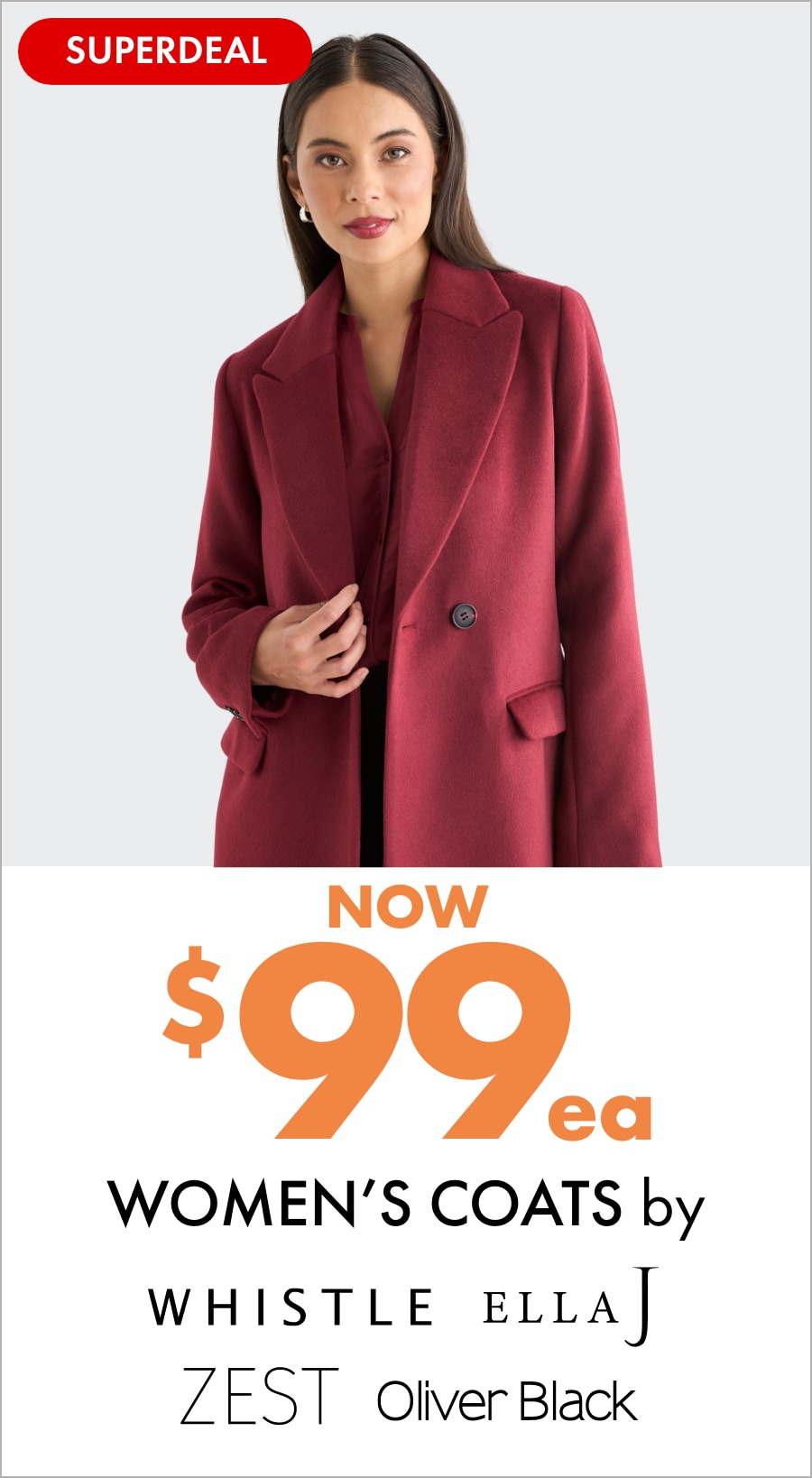 SUPERDEAL Now $99ea Women's Coats by  Whistle EllaJ Zest OliverBlack