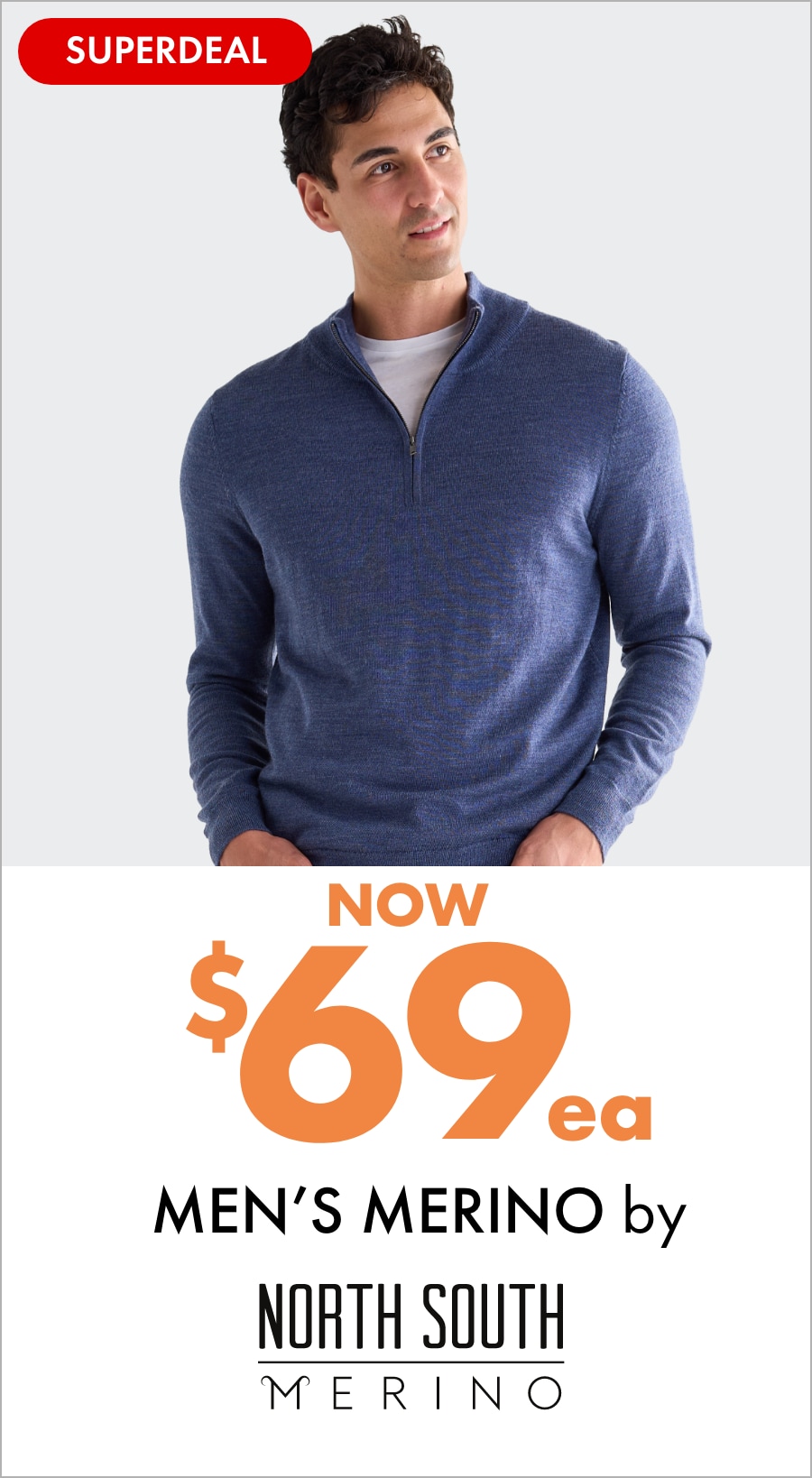 Now $69ea Men's Merino by North South Merino
