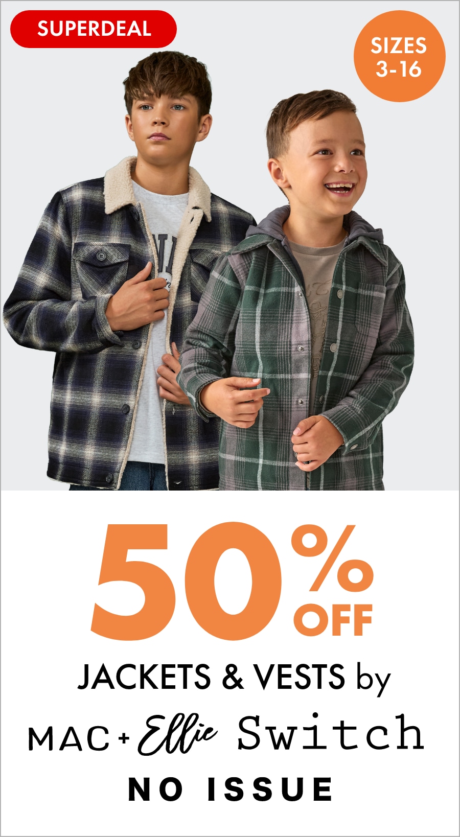 50% OFF Jackets & Vests by Mac&Ellie Switch No Issue Sizes 3-16