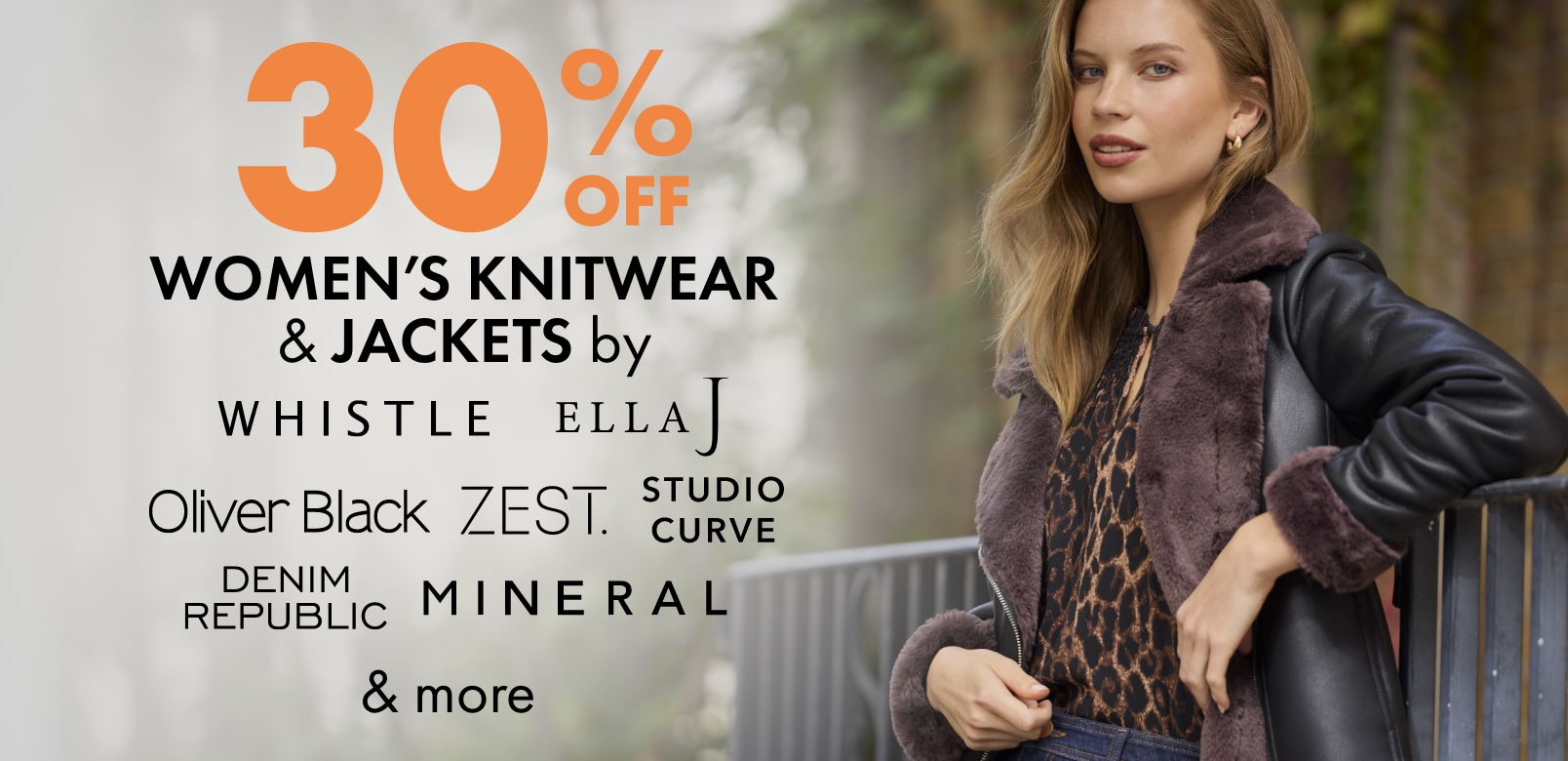 30% OFF Women's Knitwear & Jackets by Whistle, Ella J, Oliver Black, Zest, Studio Curve, Denim Republic, Mineral & more
