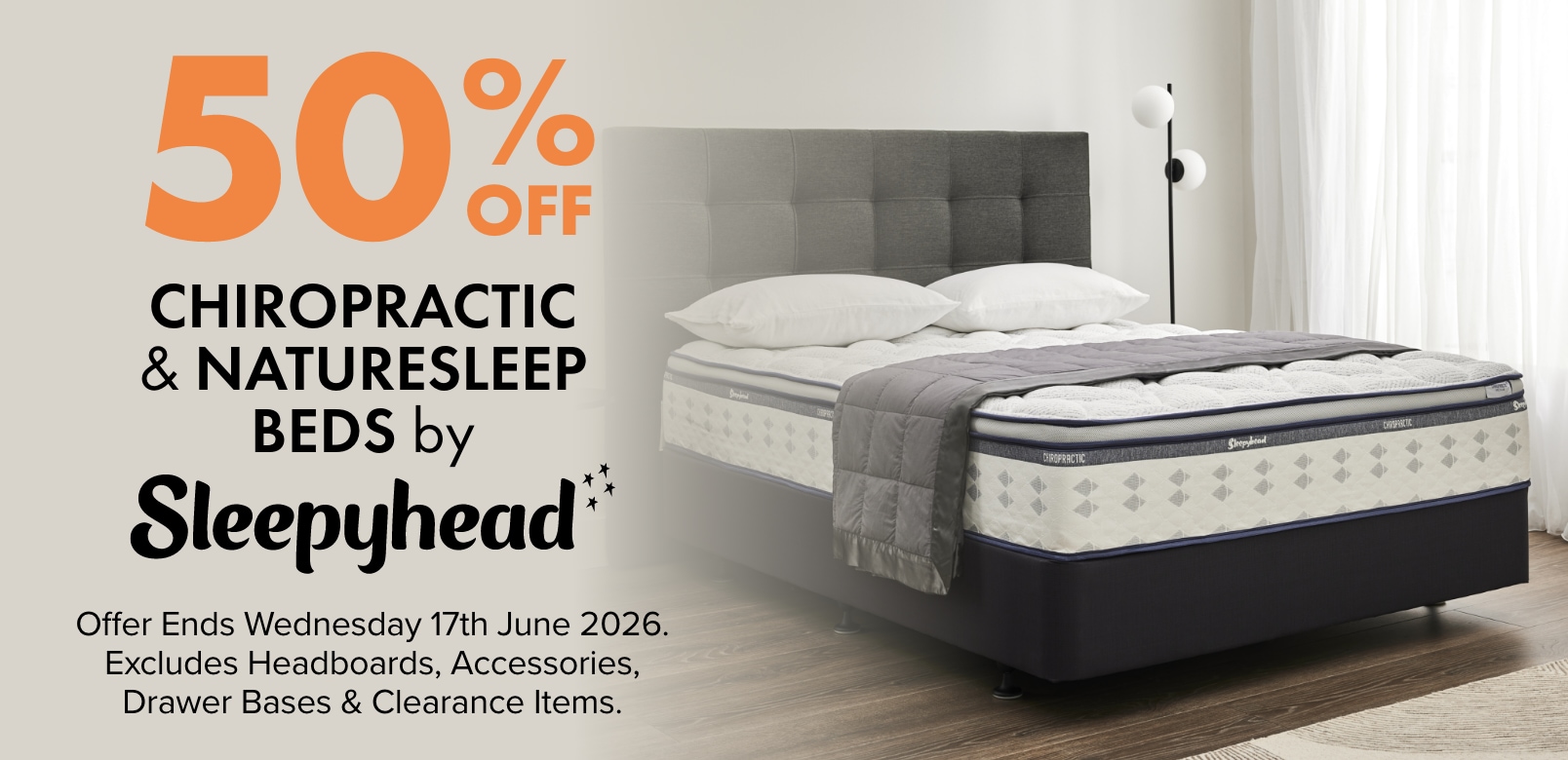 50% OFF Chiropractic & Naturesleep Beds by Sleepyhead