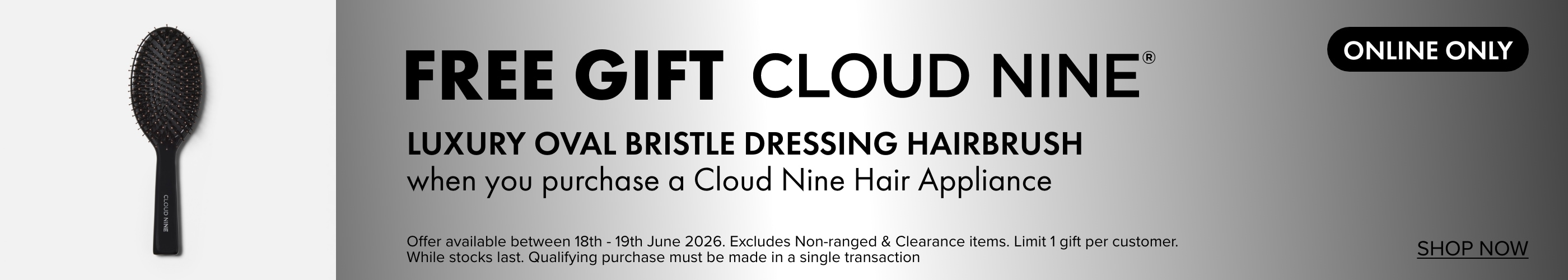 FREE GIFT - Cloud Nine Luxury Oval Bristle Dressing Hairbrush when you purchase a Cloud Nine Hair Appliance