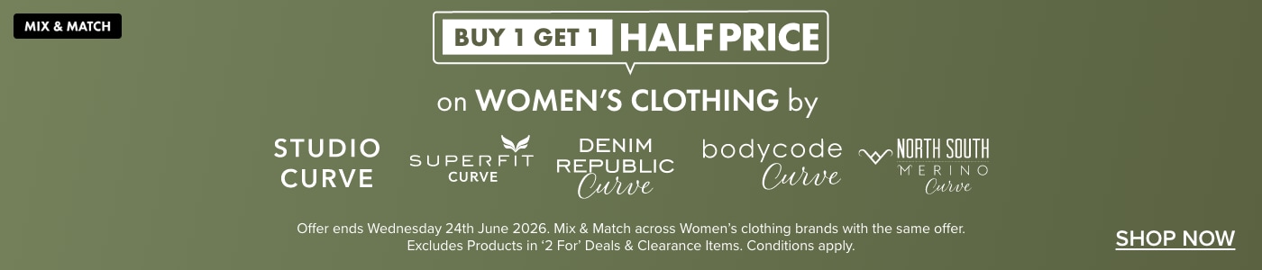 BUY 1 GET 1 HALF PRICE on Women's Clothing by Studio Curve, Superfit Curve, Denim Republic Curve, Bodycode Curve & North South Curve