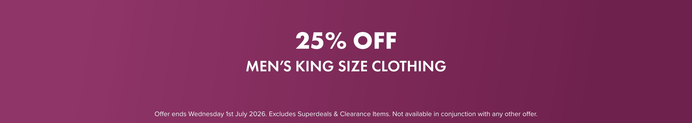 25% OFF on Men's King Size Clothing