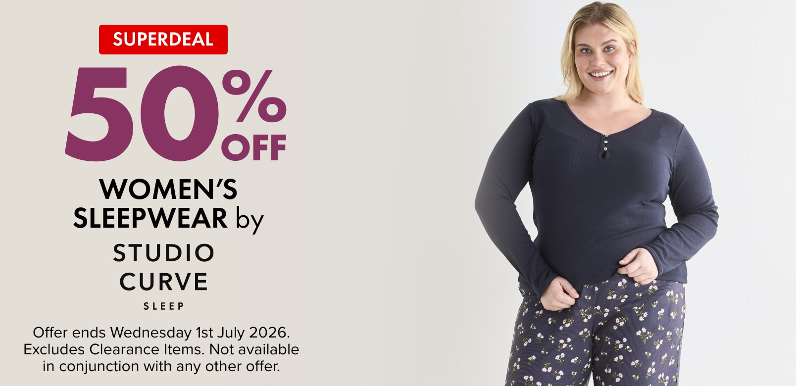 SUPERDEAL 50% OFF Women's Sleepwear by Studio Curve Sleep