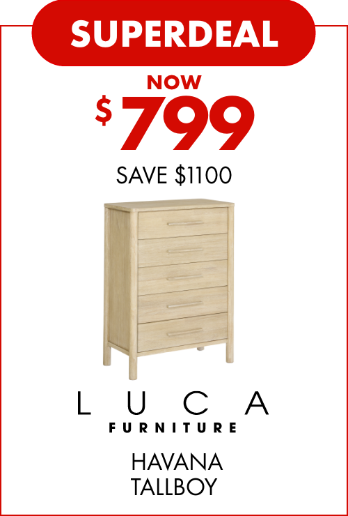 SUPERDEAL NOW $799 SAVE $1100 LUCA Furniture Havana Tallboy