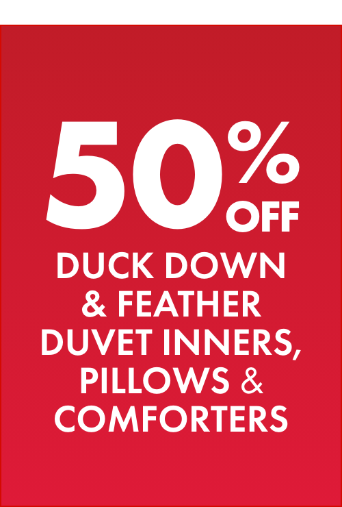 50% OFF Duck Down & Feather Duvet Inners, Pillows & Comforters