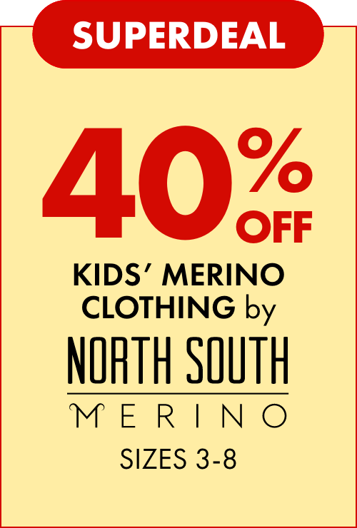 SUPERDEAL 40% OFF Kids' Merino Clothing by North South Merino. Sizes 3-8
