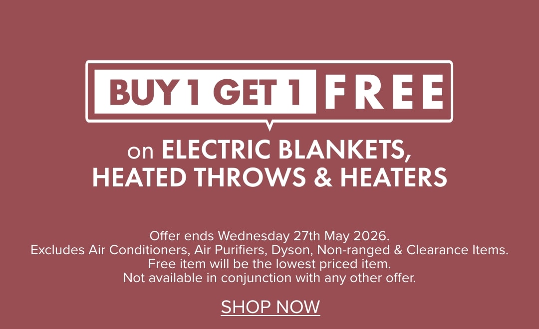 BUY 1 GET 1 FREE on Electric Blankets, Heated Throws & Heaters by Sunbeam, Modello and Sheffield