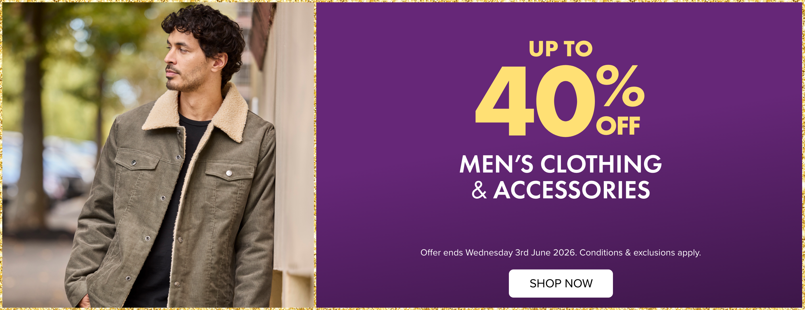 Up To 40% OFF Men's Clothing & Accessories