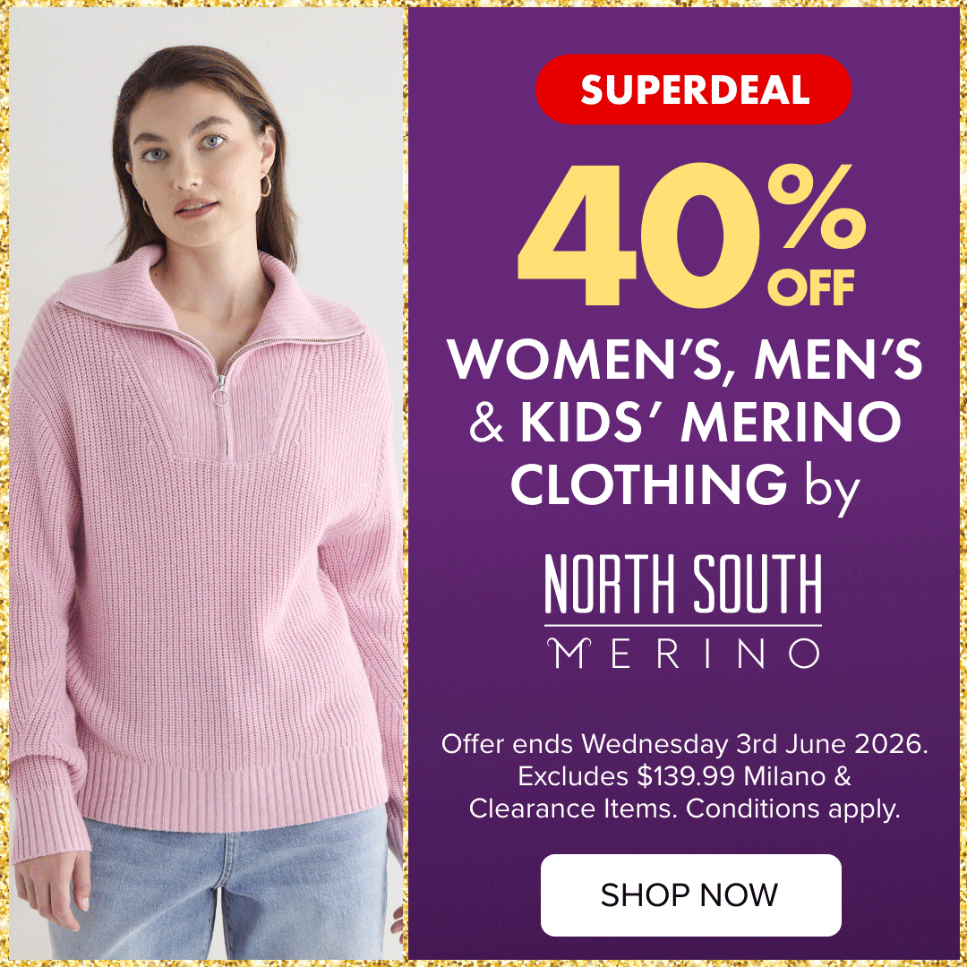 Superdeal 40% OFF Women's, Men's & Kids' Merino Clothing by North South Merino